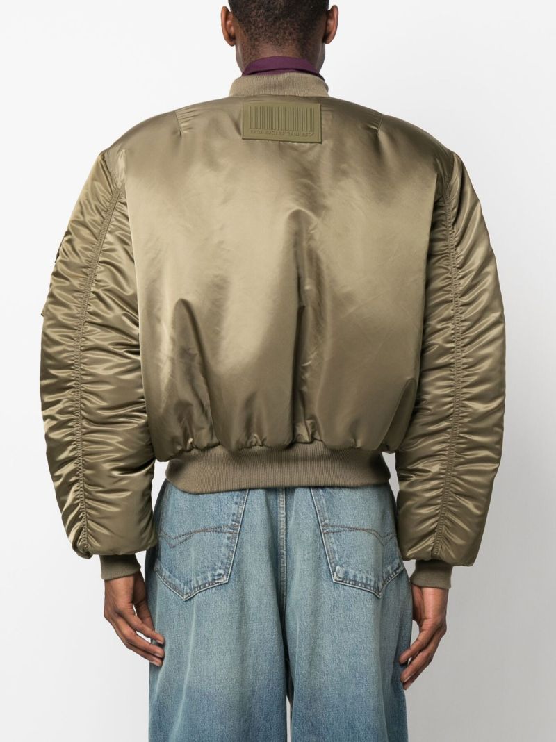 Green Satin Cropped Bomber Jacket