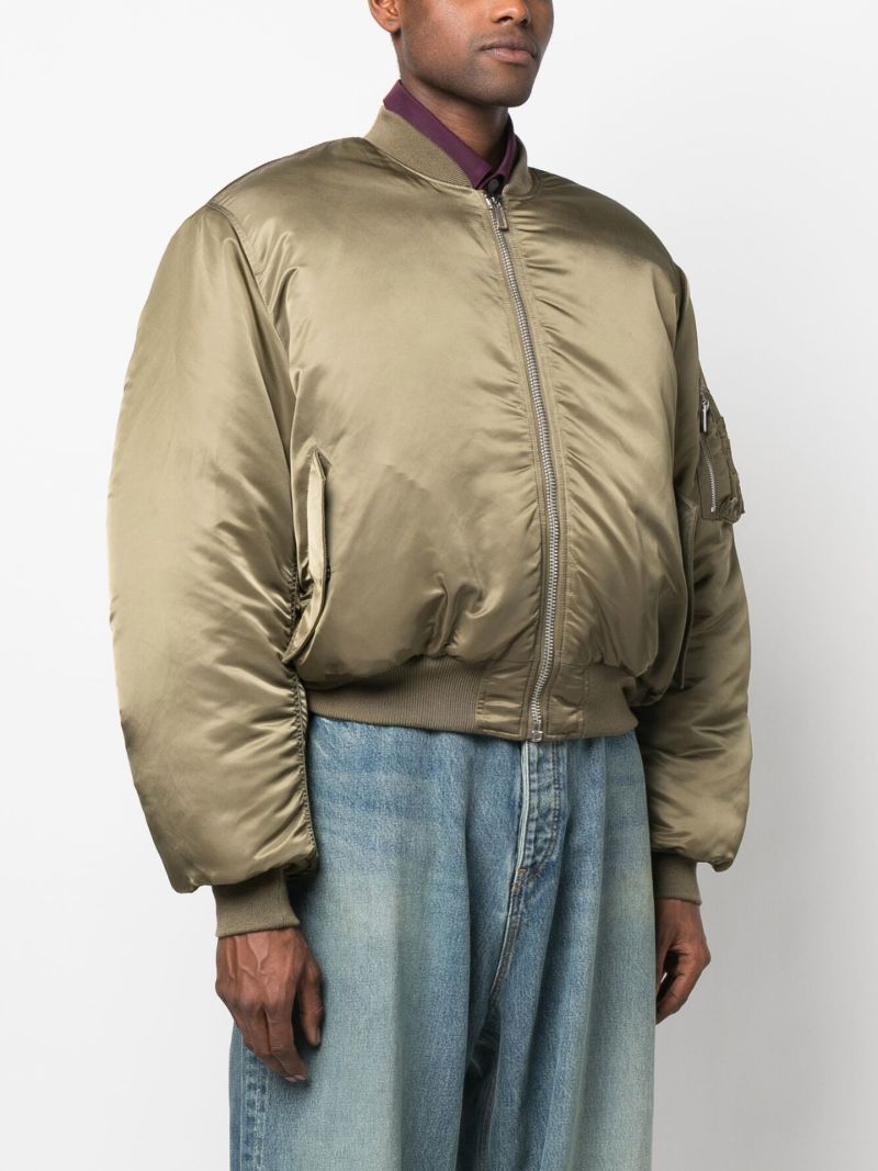 Green Satin Cropped Bomber Jacket