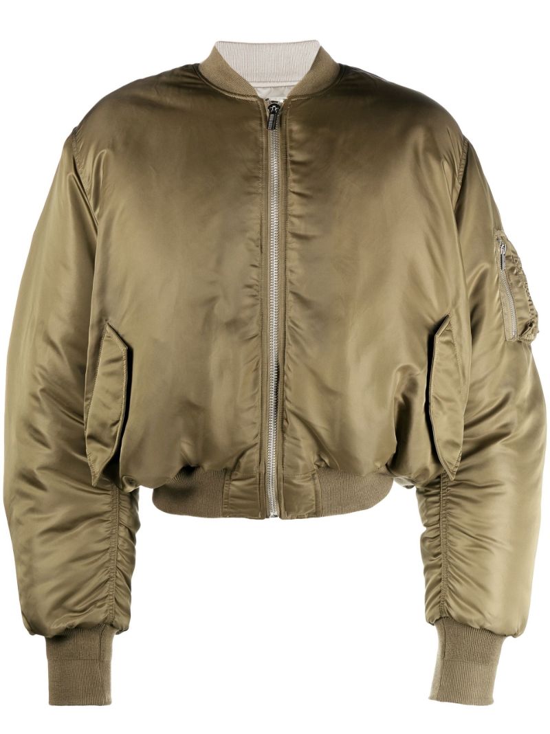 Green Satin Cropped Bomber Jacket
