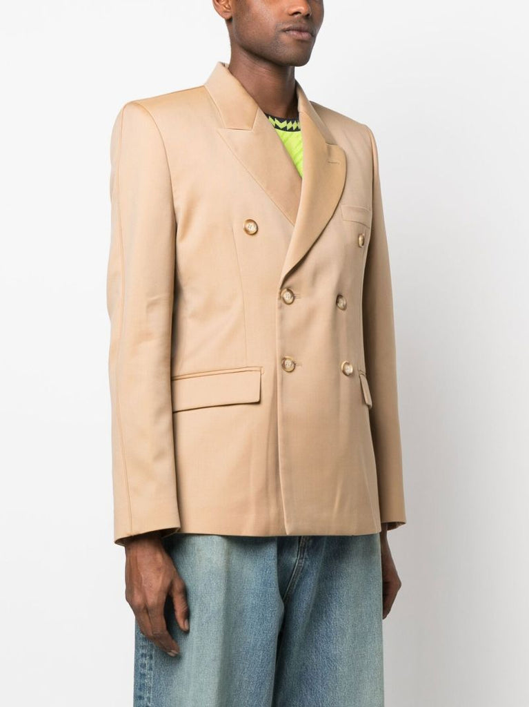 Brown Double-breasted Wool Blazer