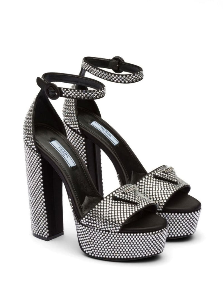 Black 135 Crystal-studded Satin Sandals
