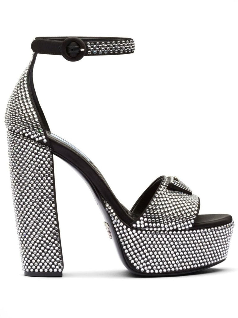 Black 135 Crystal-studded Satin Sandals