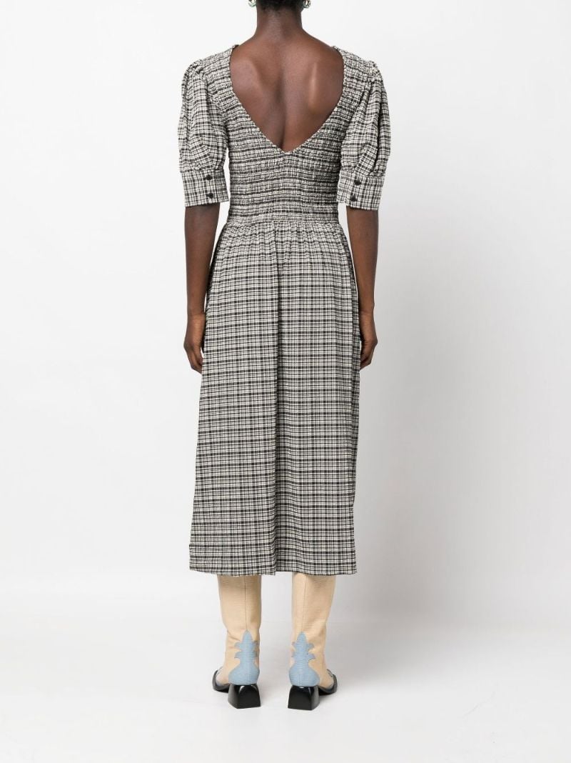 Black Seersucker Check Print Midi Dress