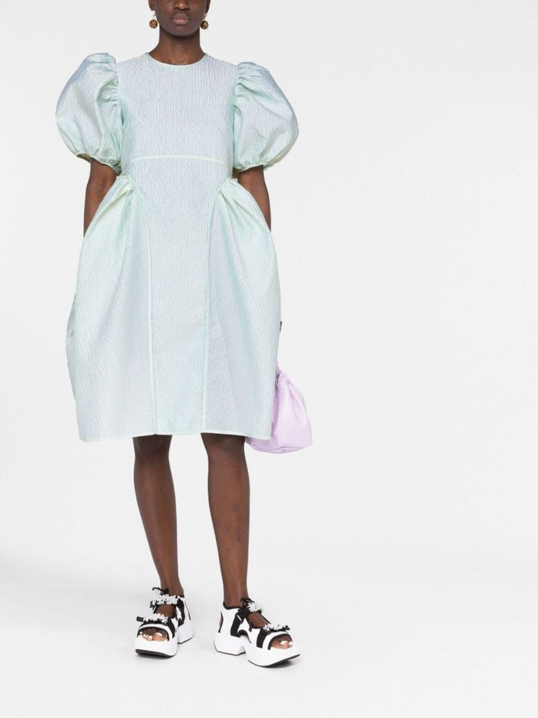Green Fonda MatelassÃ_x0083_Â© Puff Sleeve Dress