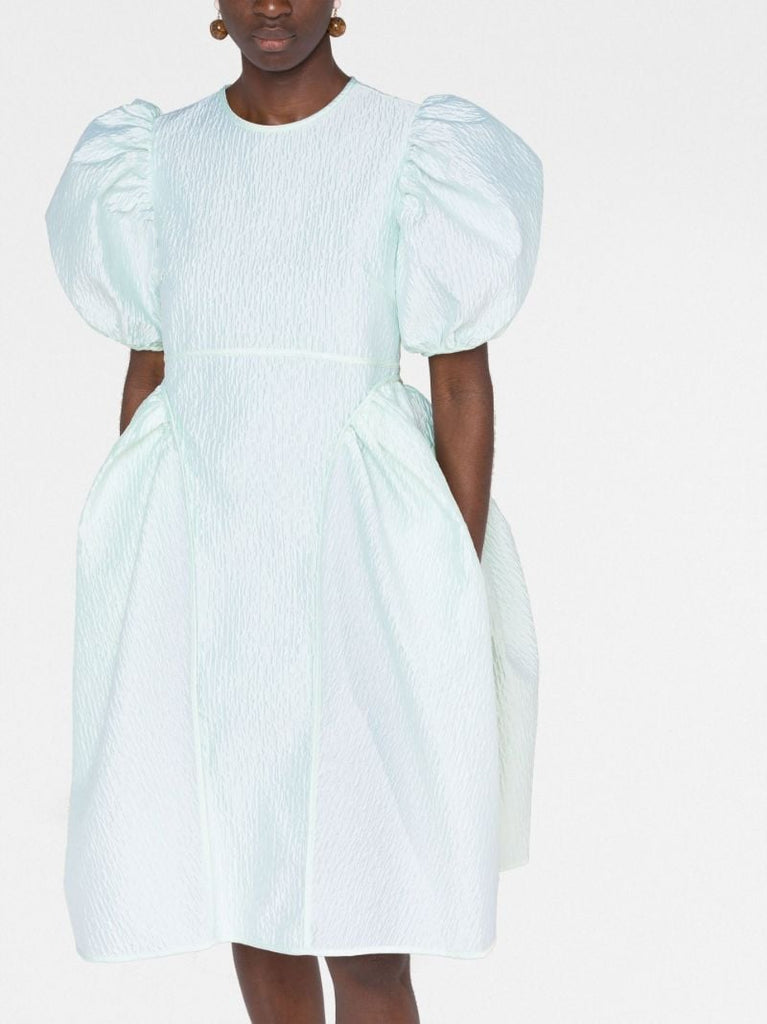 Green Fonda MatelassÃ_x0083_Â© Puff Sleeve Dress