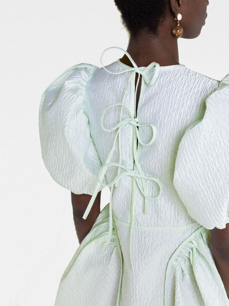 Green Fonda MatelassÃ_x0083_Â© Puff Sleeve Dress