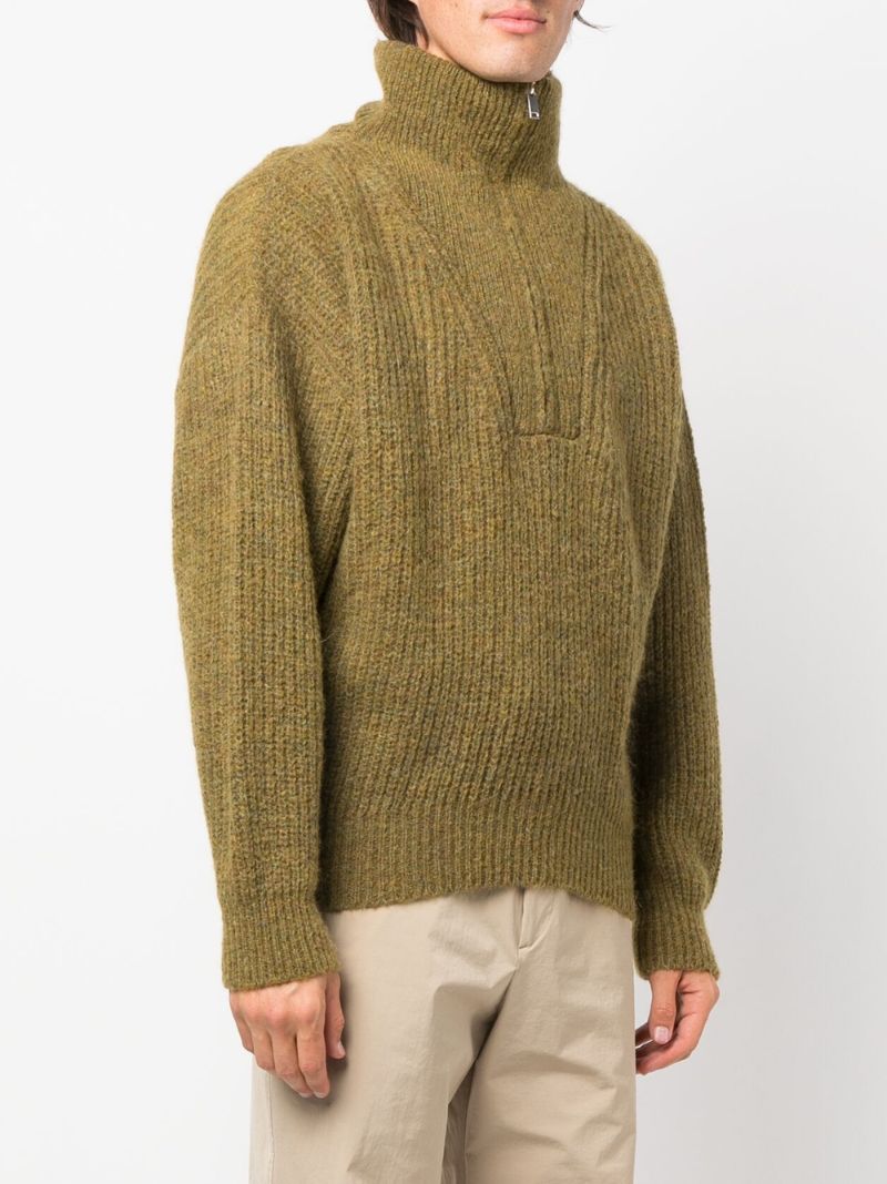 Green Half Zip Chunky Knit Sweater