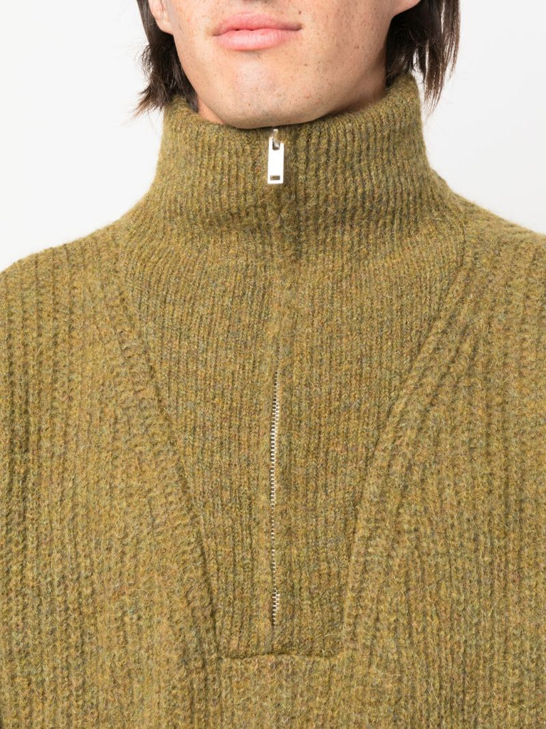 Green Half Zip Chunky Knit Sweater