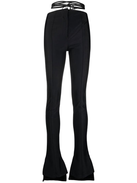 Black Waist-strap Flared Trousers