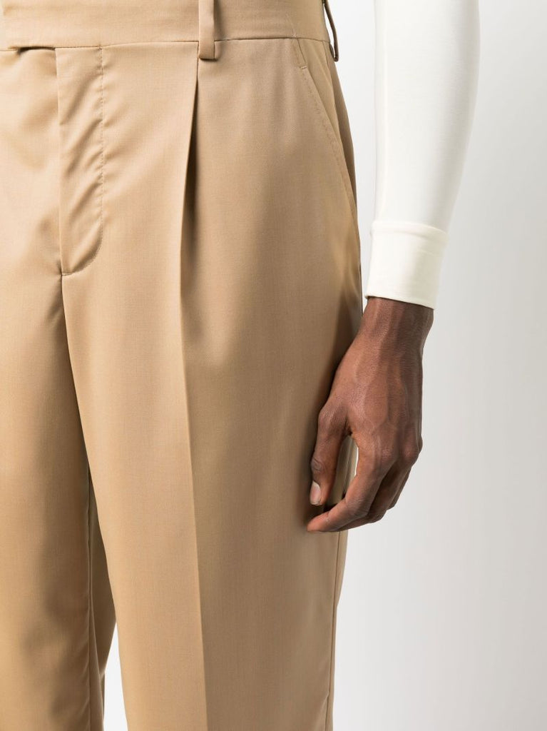 Brown Tailored Straight-leg Wool Trousers
