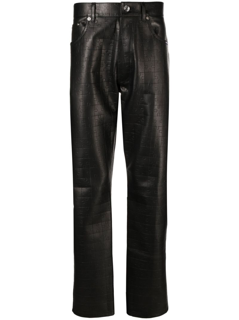 Black Puzzle Embossed Leather Trousers