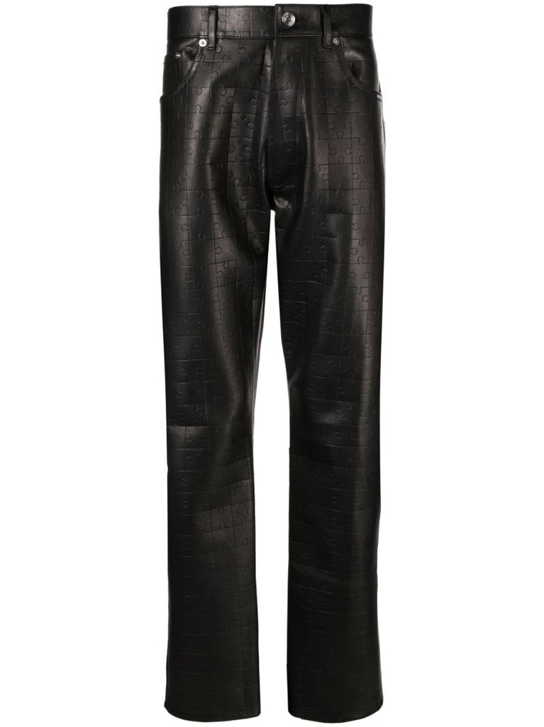 Black Puzzle Embossed Leather Trousers