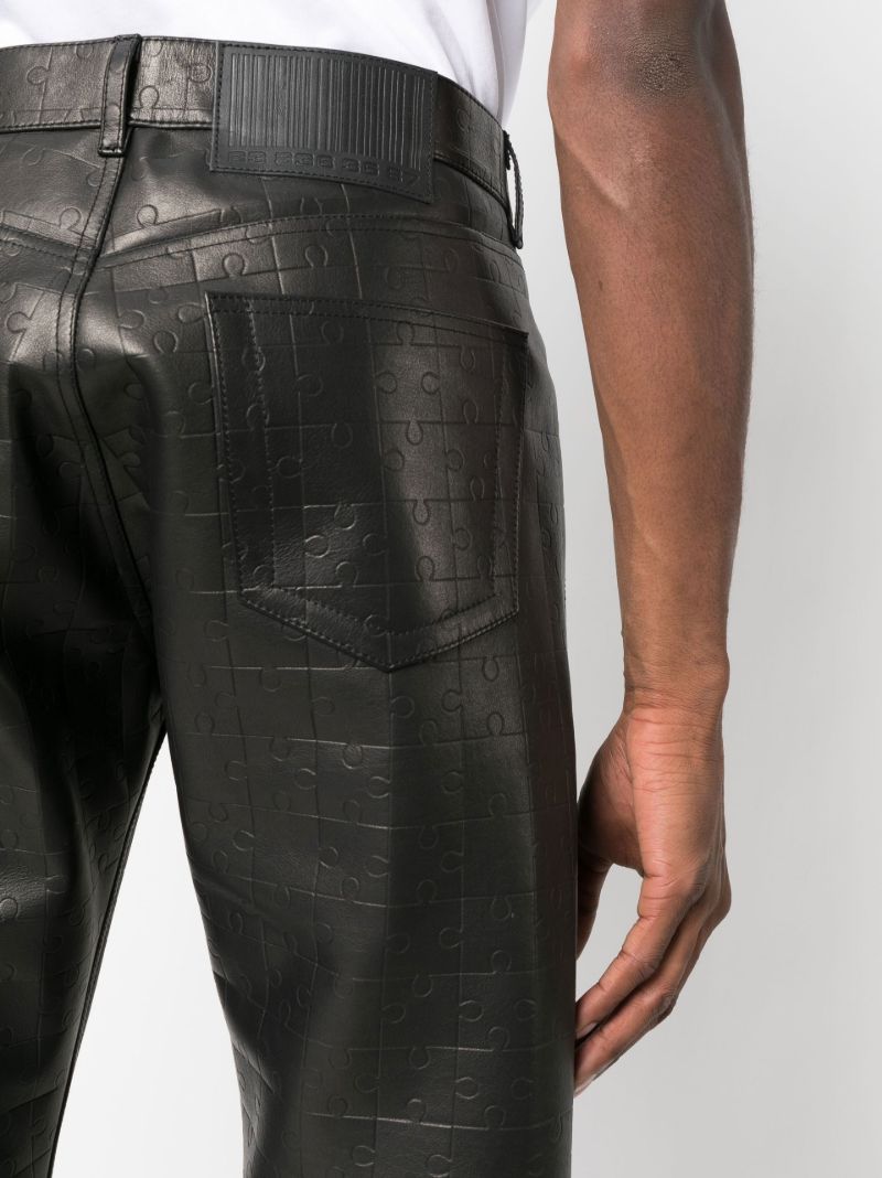Black Puzzle Embossed Leather Trousers