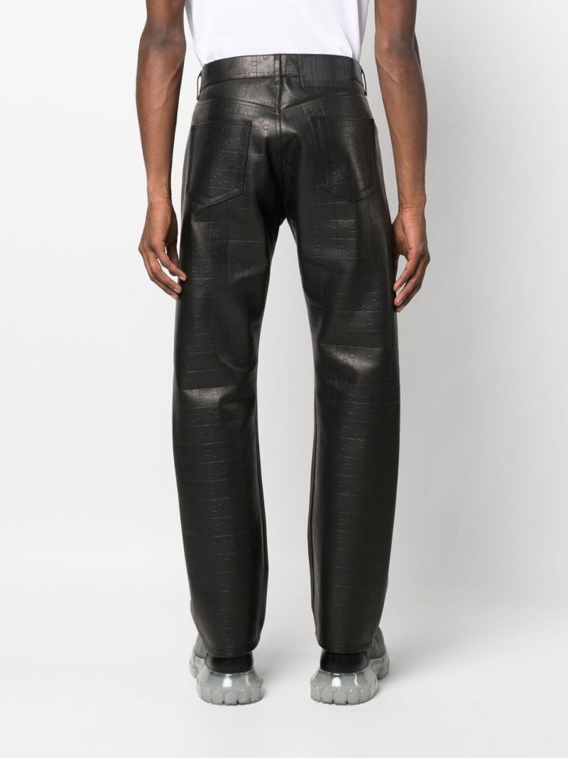 Black Puzzle Embossed Leather Trousers