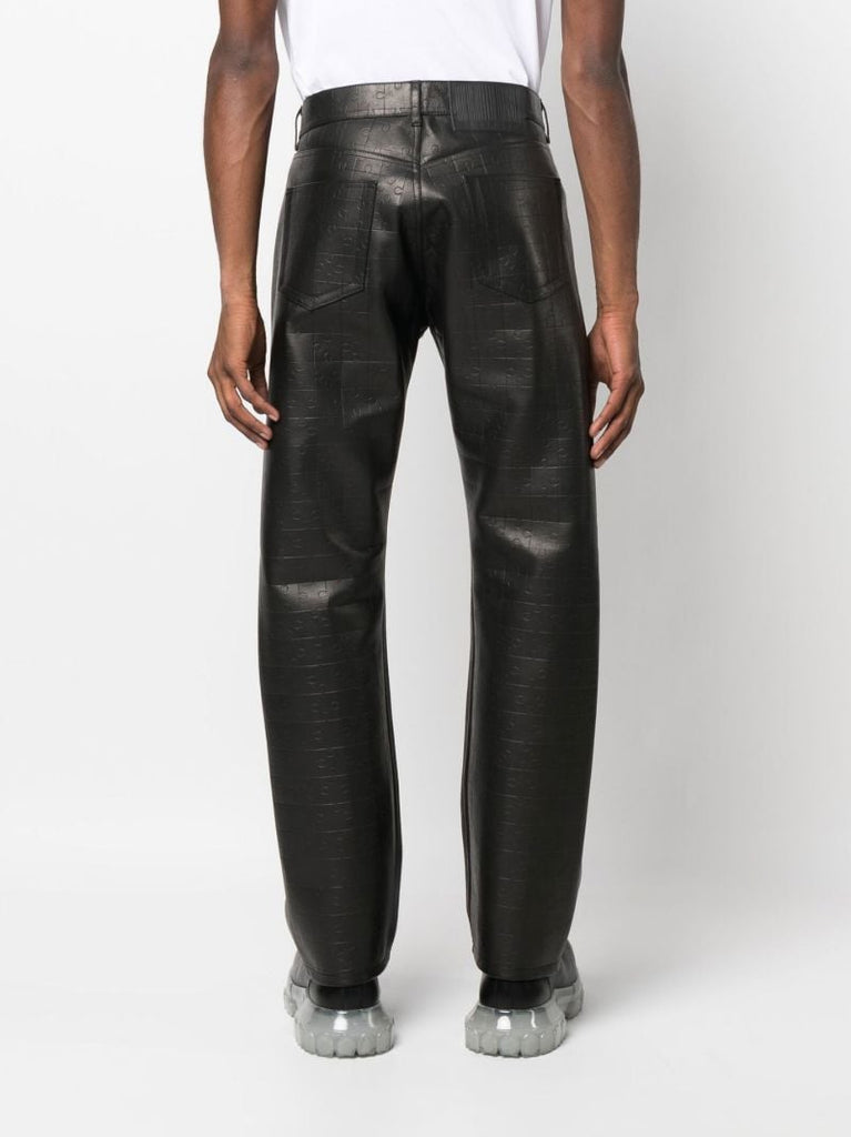 Black Puzzle Embossed Leather Trousers