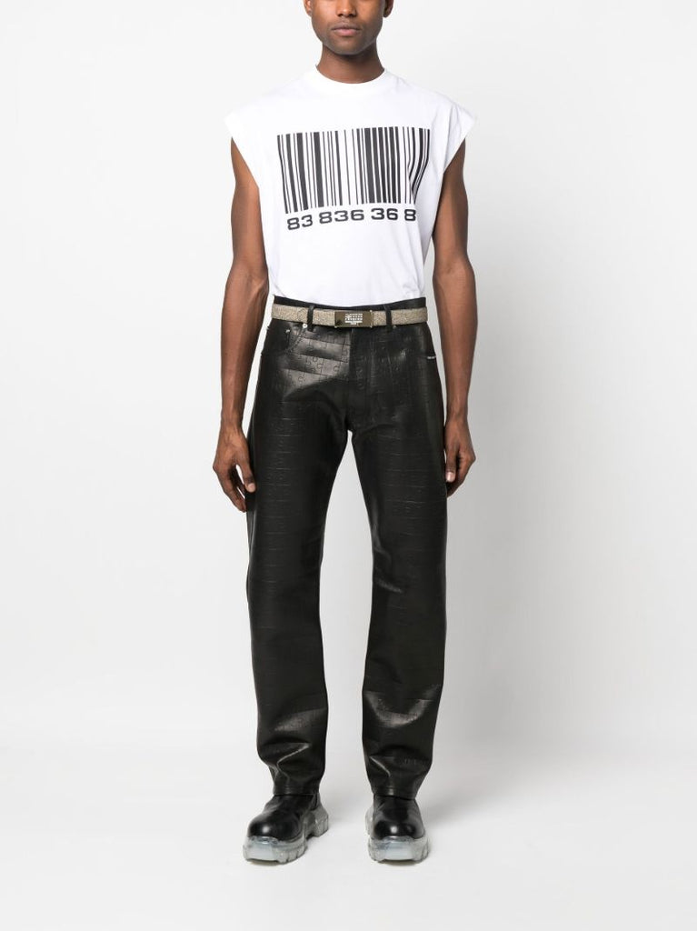 Black Puzzle Embossed Leather Trousers