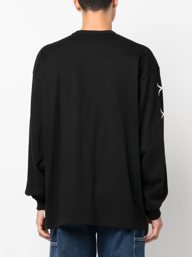 Black Graphic Sleeve Print Cotton Sweatshirt