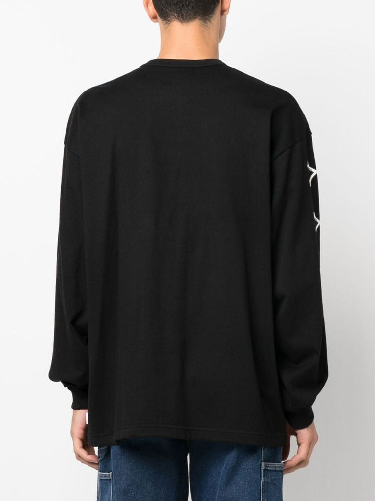 Black Graphic Sleeve Print Cotton Sweatshirt