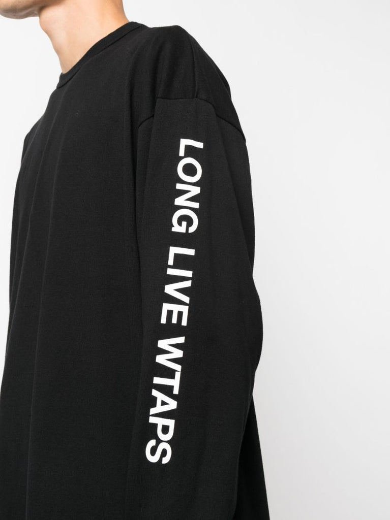 Black Graphic Sleeve Print Cotton Sweatshirt