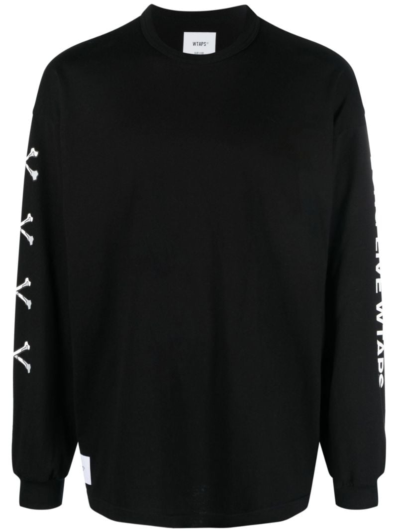 Black Graphic Sleeve Print Cotton Sweatshirt
