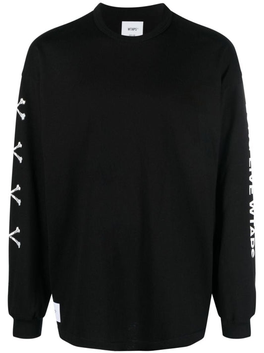 Black Graphic Sleeve Print Cotton Sweatshirt