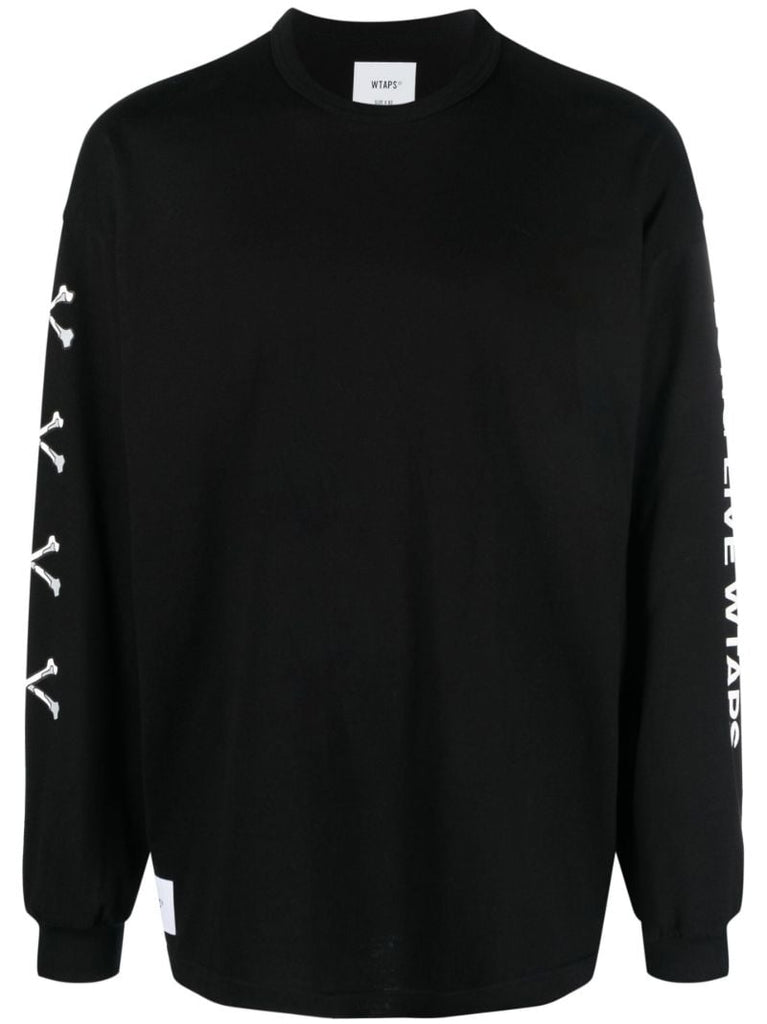 Black Graphic Sleeve Print Cotton Sweatshirt