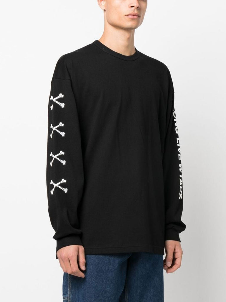 Black Graphic Sleeve Print Cotton Sweatshirt