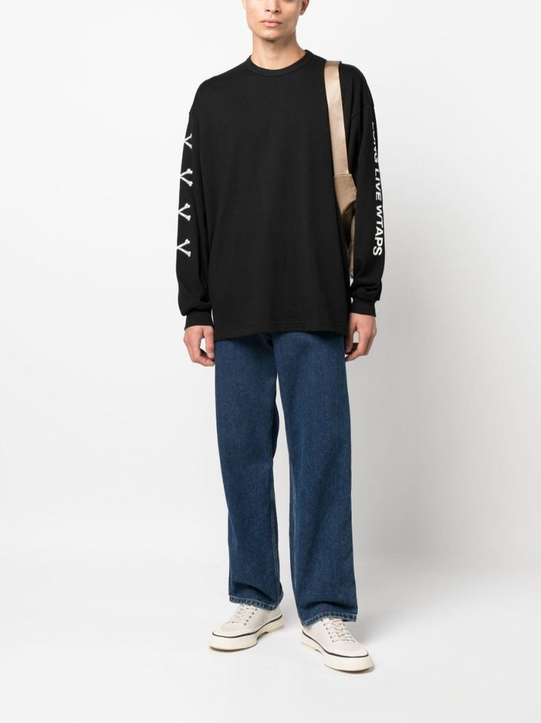 Black Graphic Sleeve Print Cotton Sweatshirt