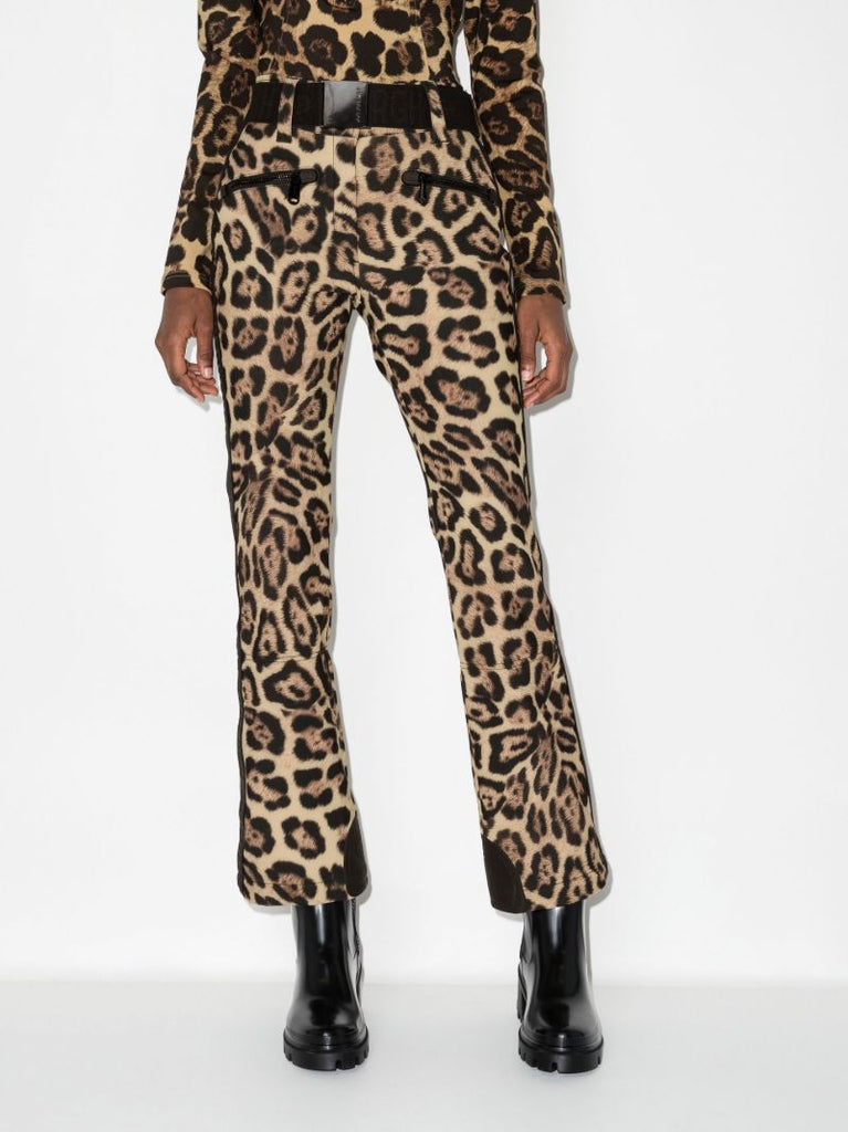 Brown Jaguar Print Flared Ski Trousers