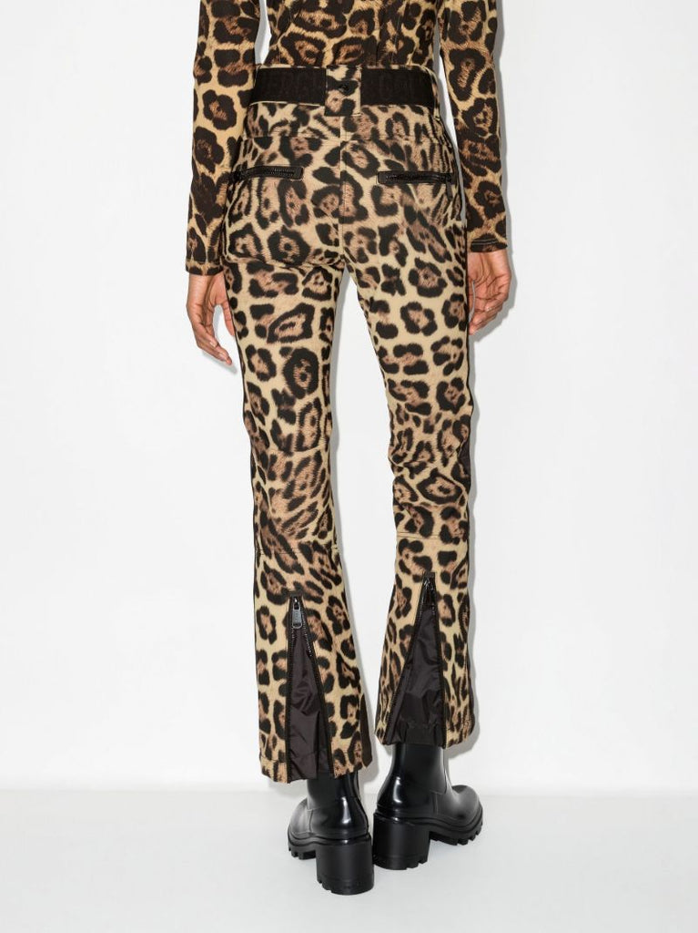 Brown Jaguar Print Flared Ski Trousers
