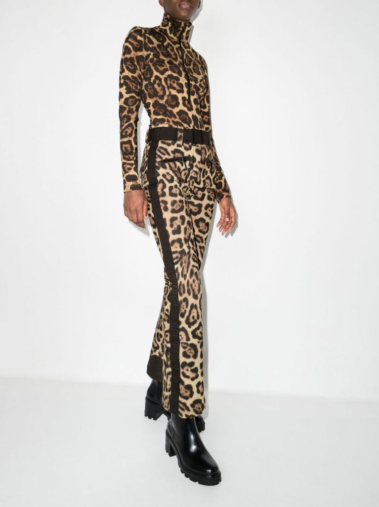 Brown Jaguar Print Flared Ski Trousers