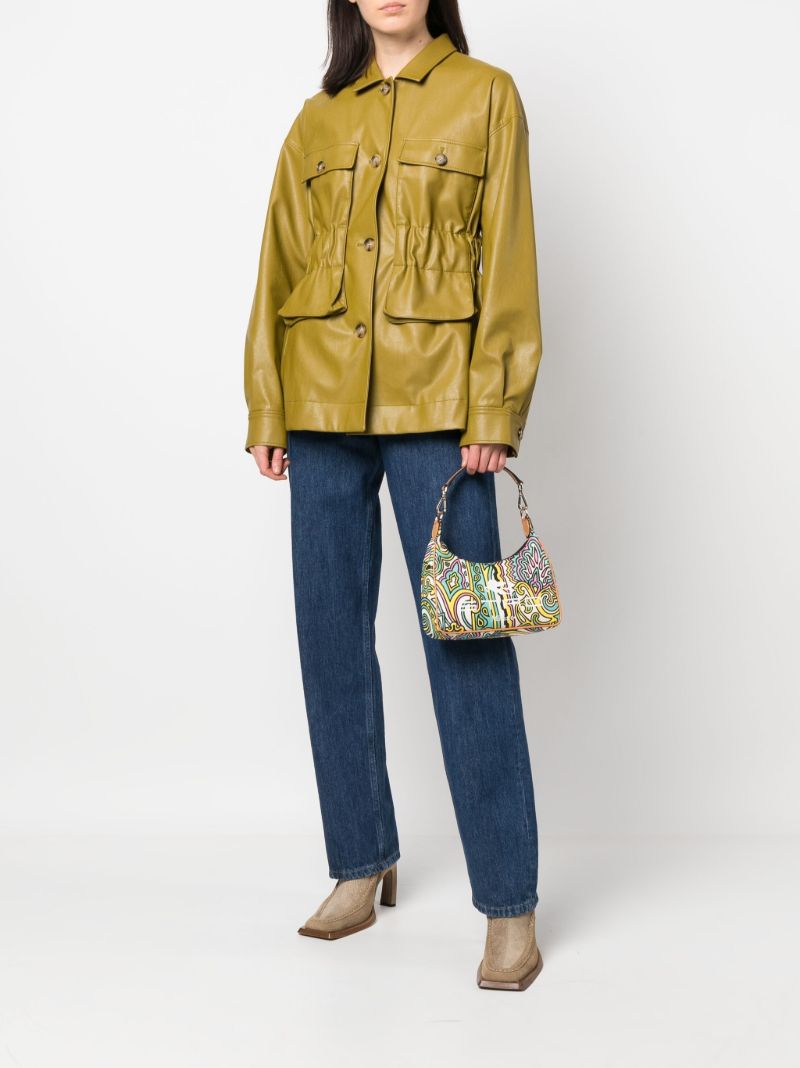 Green Paisley Print Leather Shoulder Bag