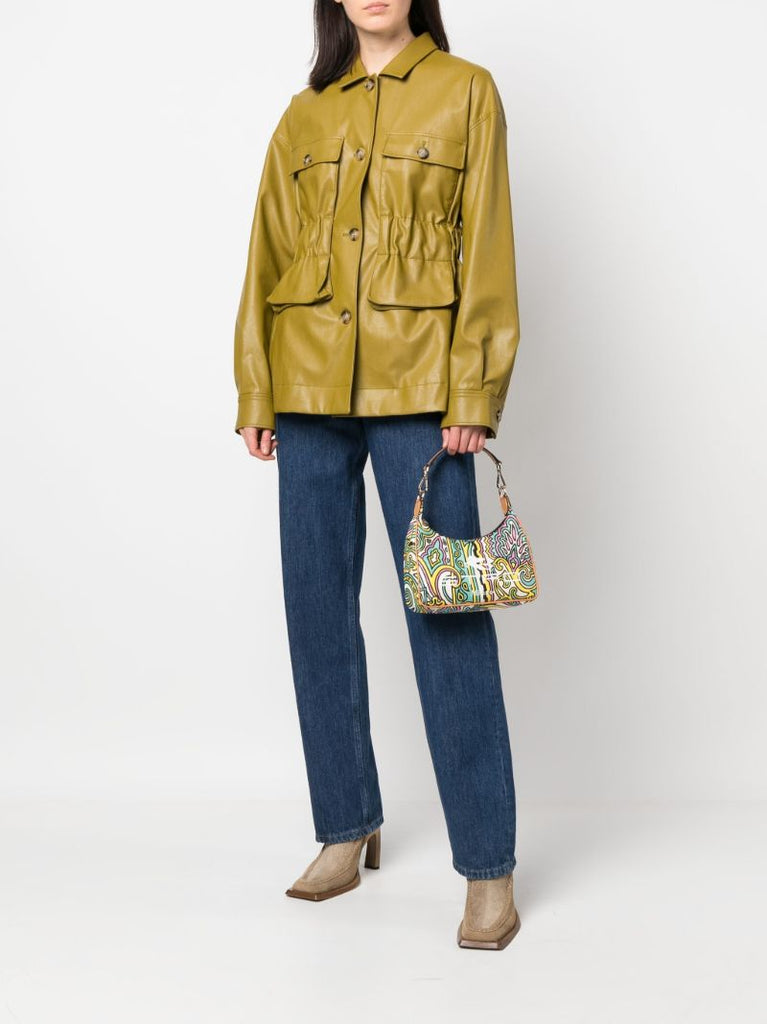 Green Paisley Print Leather Shoulder Bag