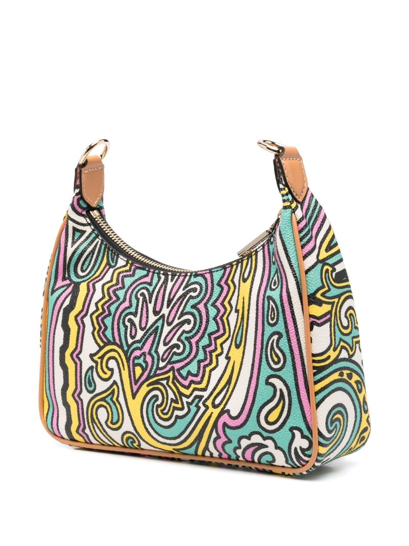 Green Paisley Print Leather Shoulder Bag