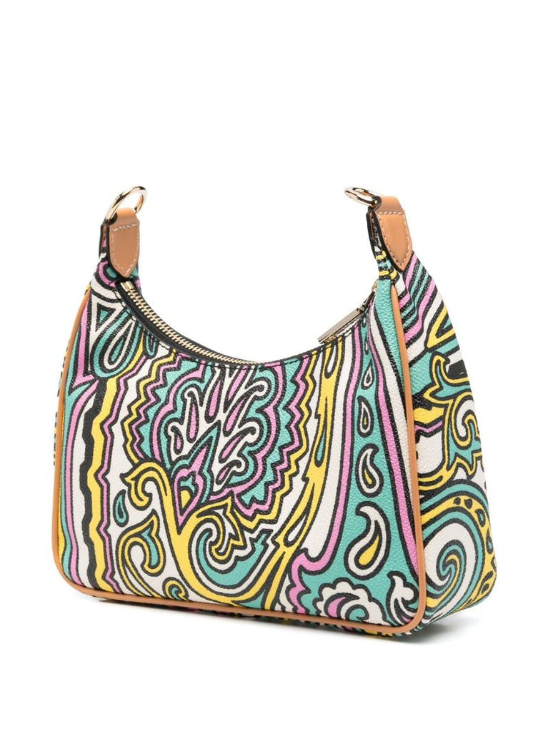 Green Paisley Print Leather Shoulder Bag