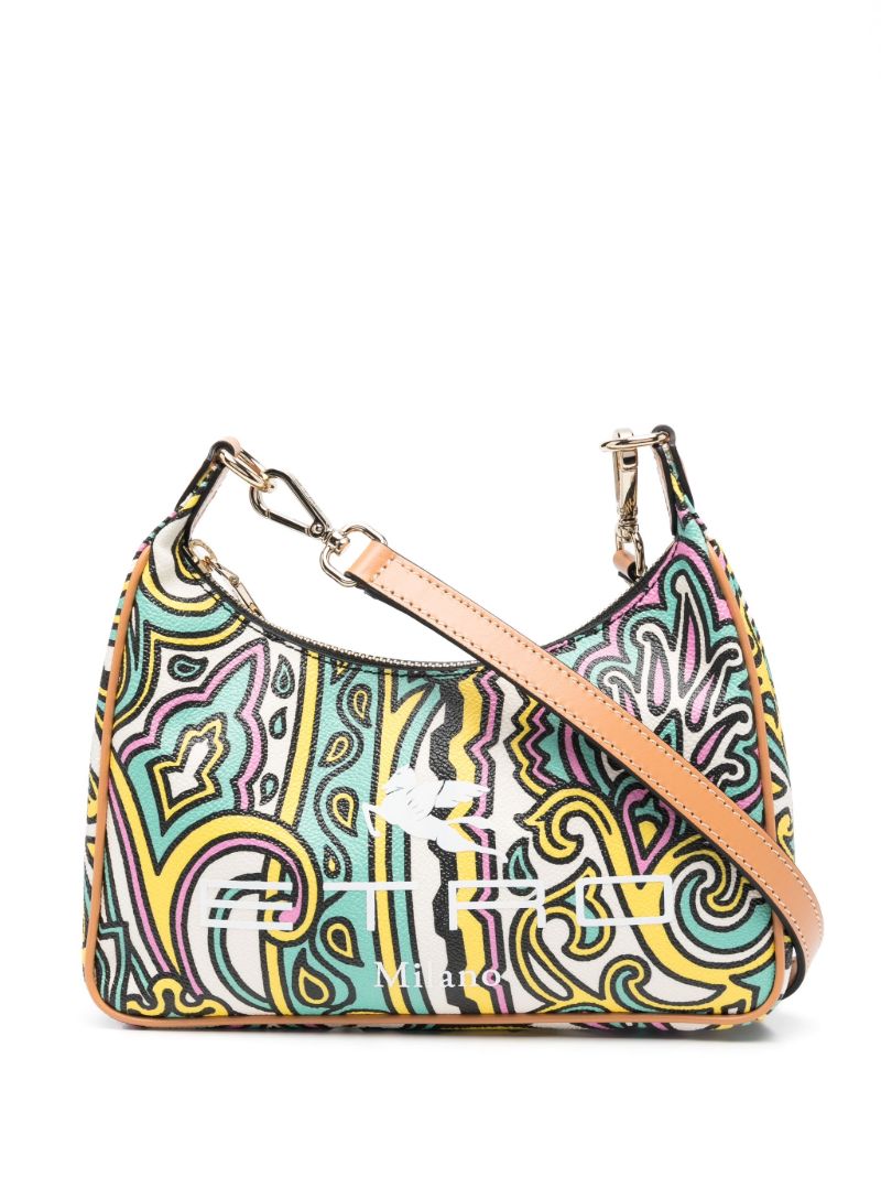 Green Paisley Print Leather Shoulder Bag