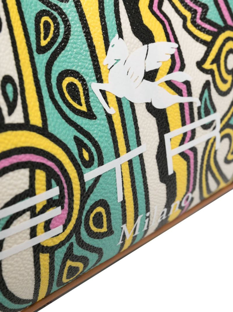 Green Paisley Print Leather Shoulder Bag
