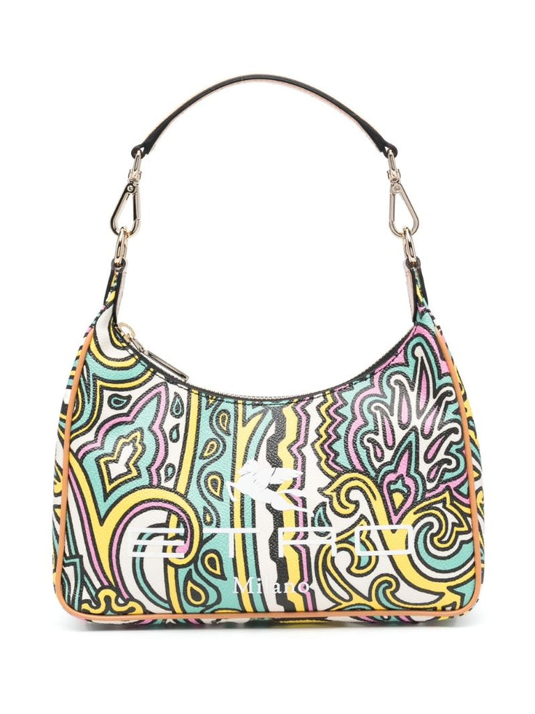 Green Paisley Print Leather Shoulder Bag