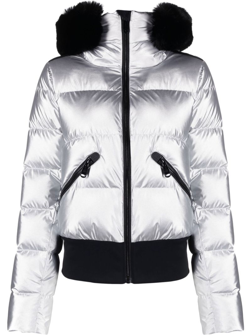 Silver Bombardino Hooded Quilted Ski Jacket