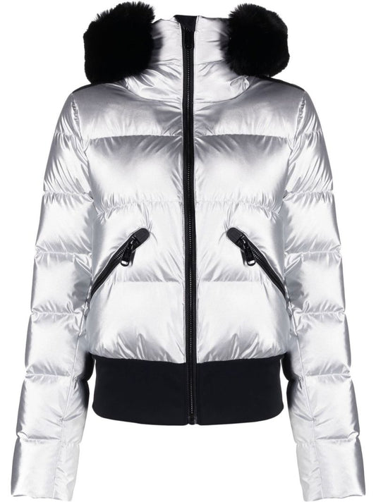 Silver Bombardino Hooded Quilted Ski Jacket