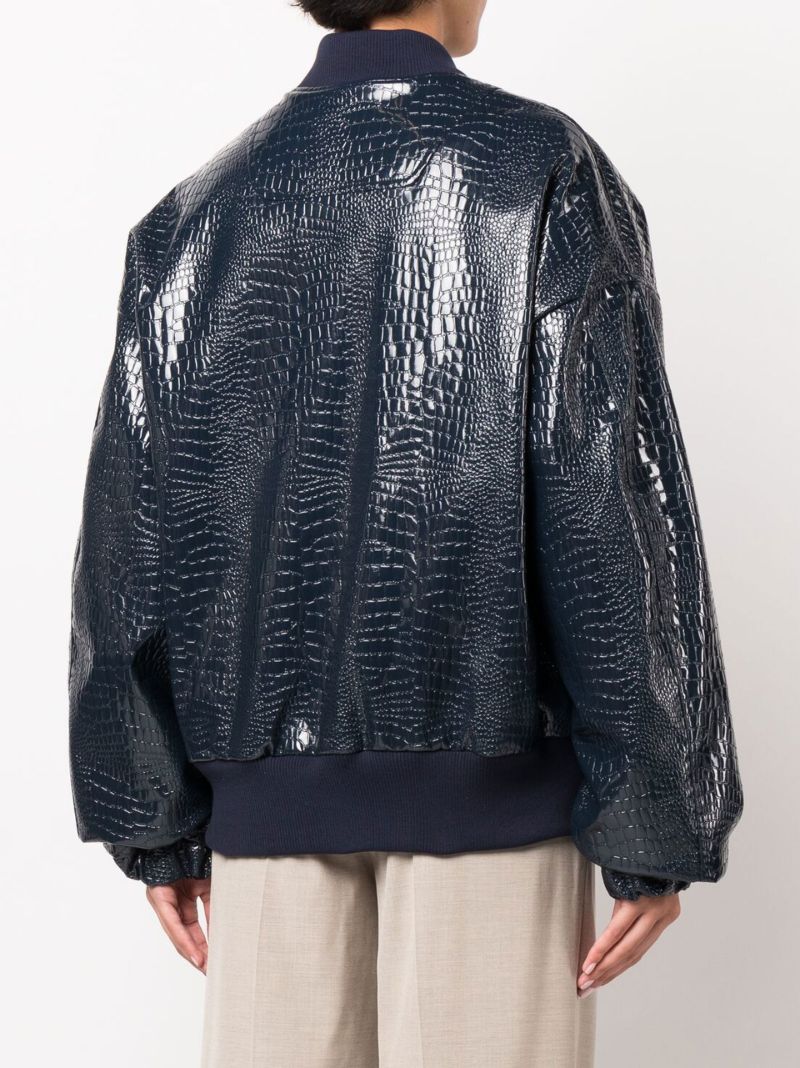 Blue Hane Mock Croc Bomber Jacket