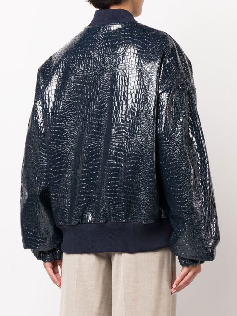 Blue Hane Mock Croc Bomber Jacket