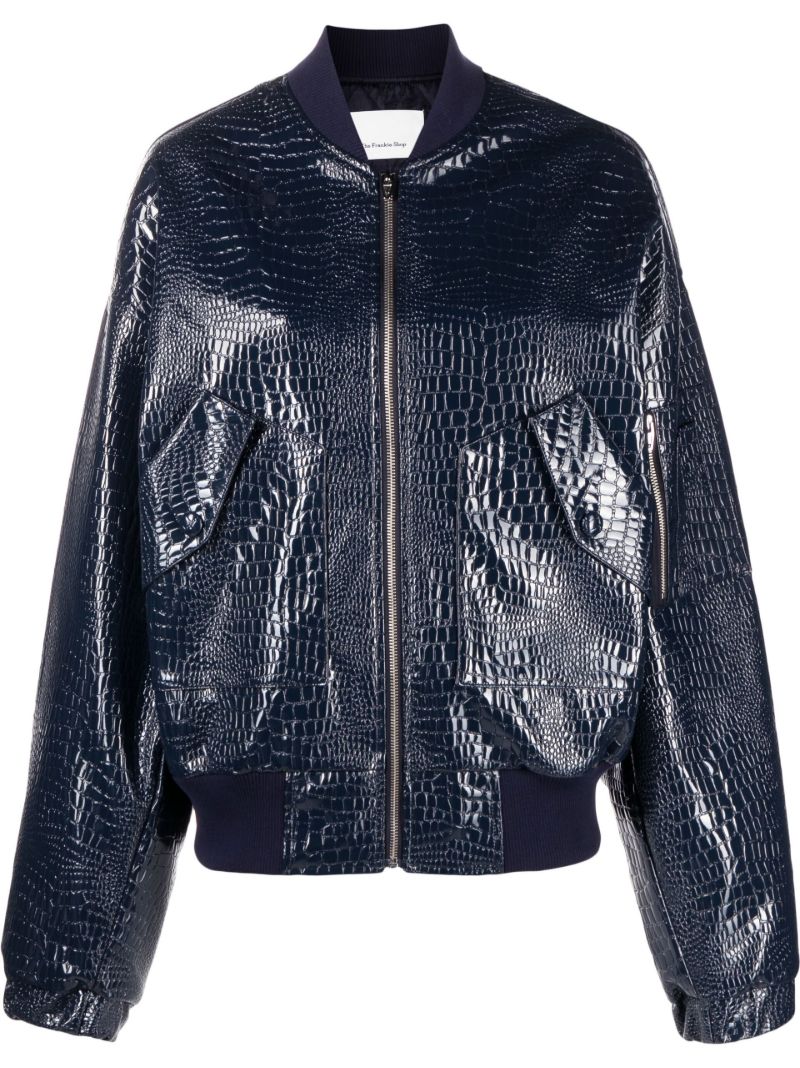 Blue Hane Mock Croc Bomber Jacket