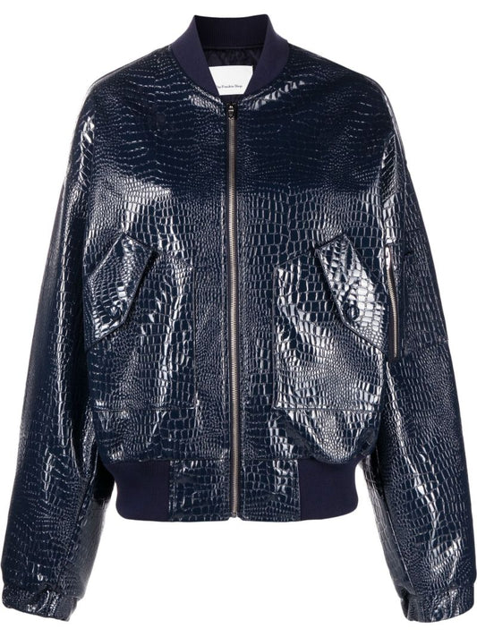 Blue Hane Mock Croc Bomber Jacket