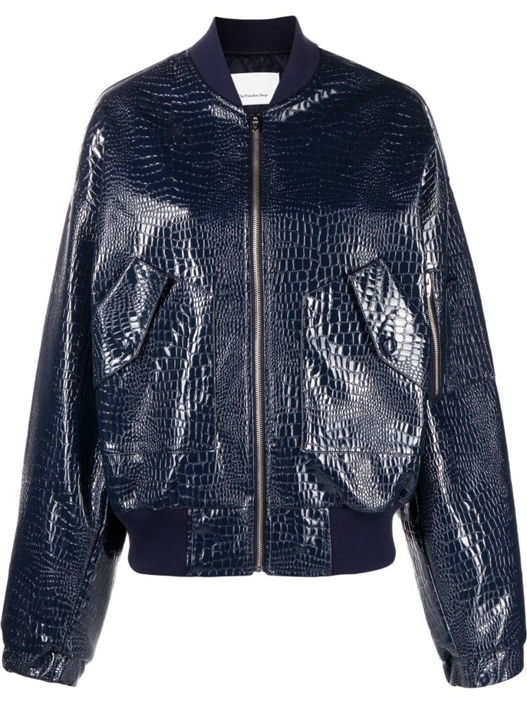 Blue Hane Mock Croc Bomber Jacket