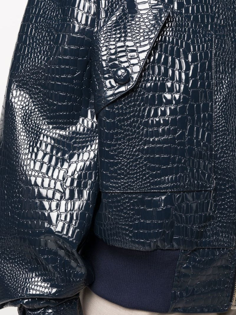 Blue Hane Mock Croc Bomber Jacket