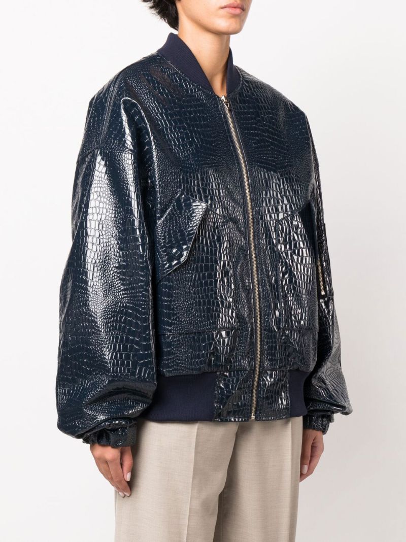 Blue Hane Mock Croc Bomber Jacket