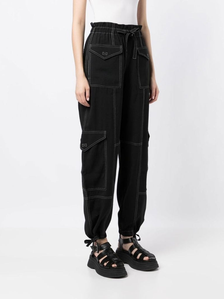 Black Paperbag Waist Cargo Trousers
