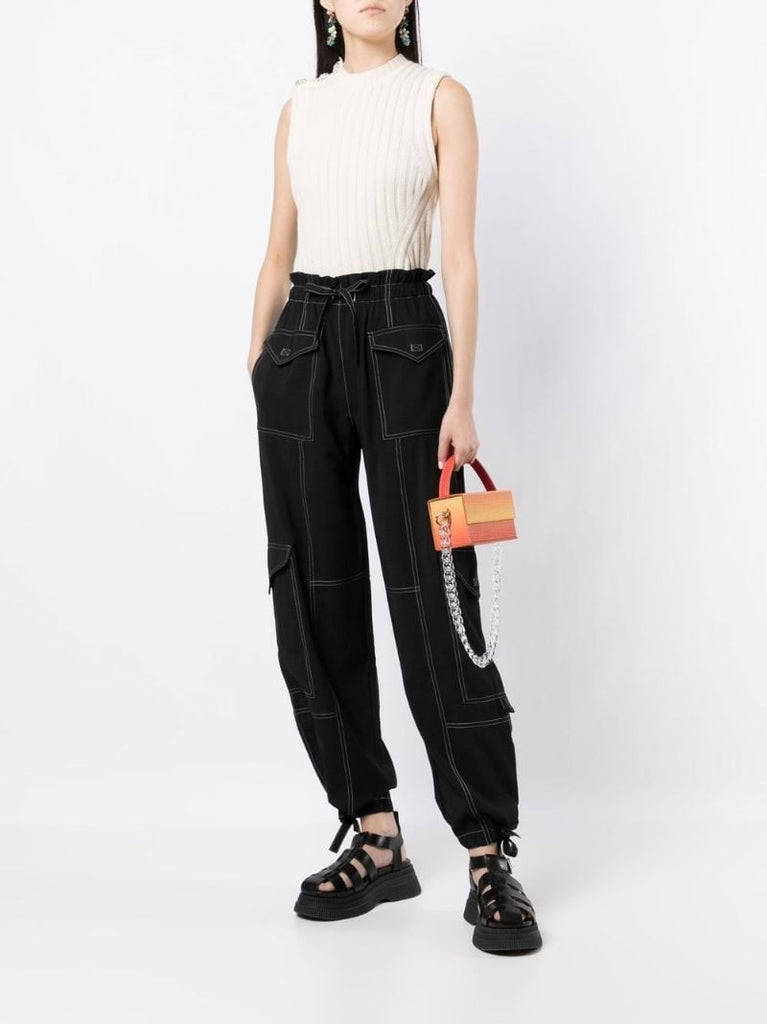Black Paperbag Waist Cargo Trousers