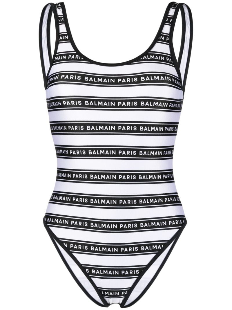Monochrome Logo Striped Swimsuit